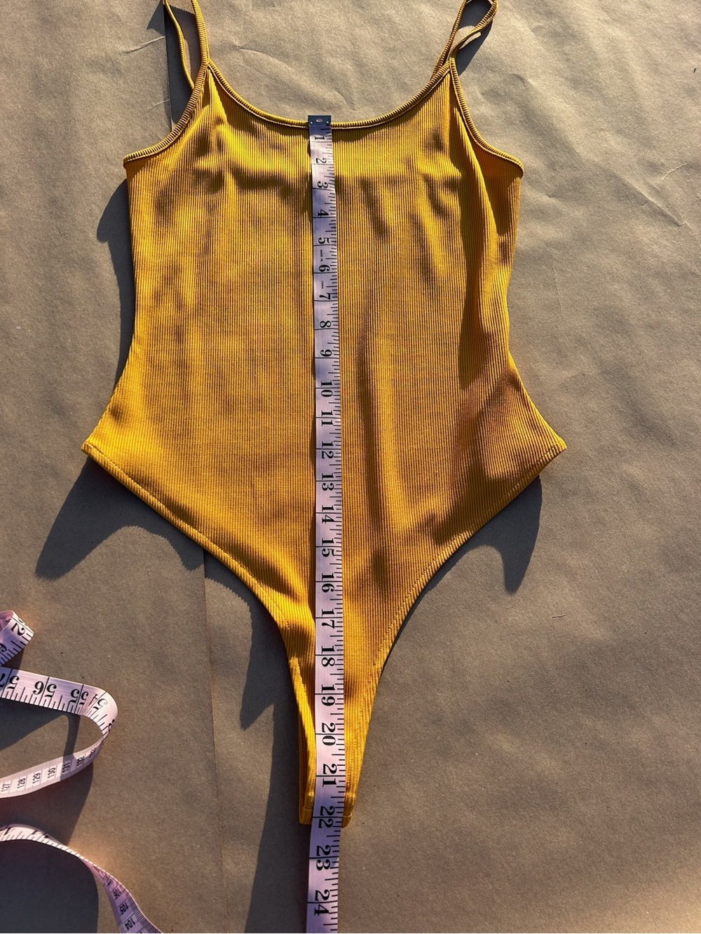 Yellow Ribbed Spaghetti Strap Bodysuit - Picture 10 of 12